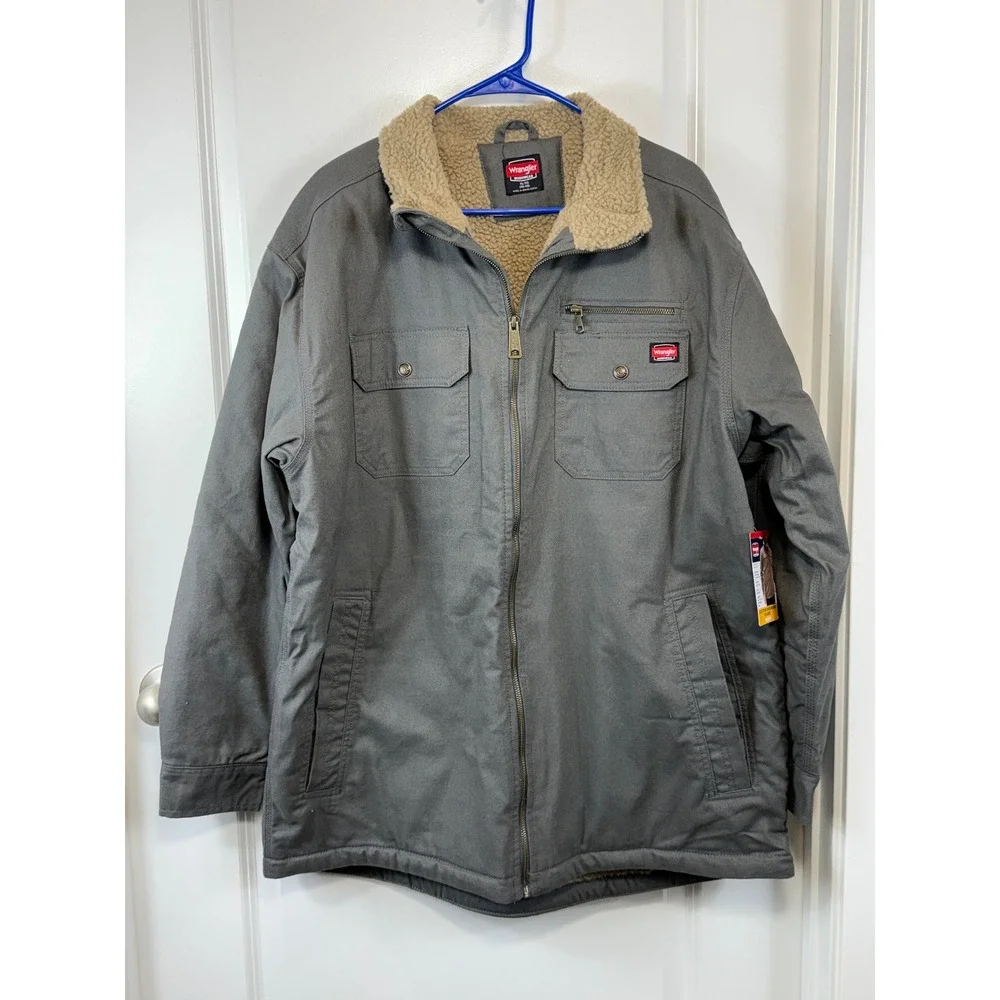 NWT Wrangler Workwear Mens XL Sherpa Jacket Grey Cotton Canvas Zip Carhartt Coat